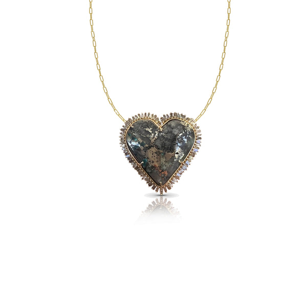 14k Morenci Turquoise Baguette Heart Necklace