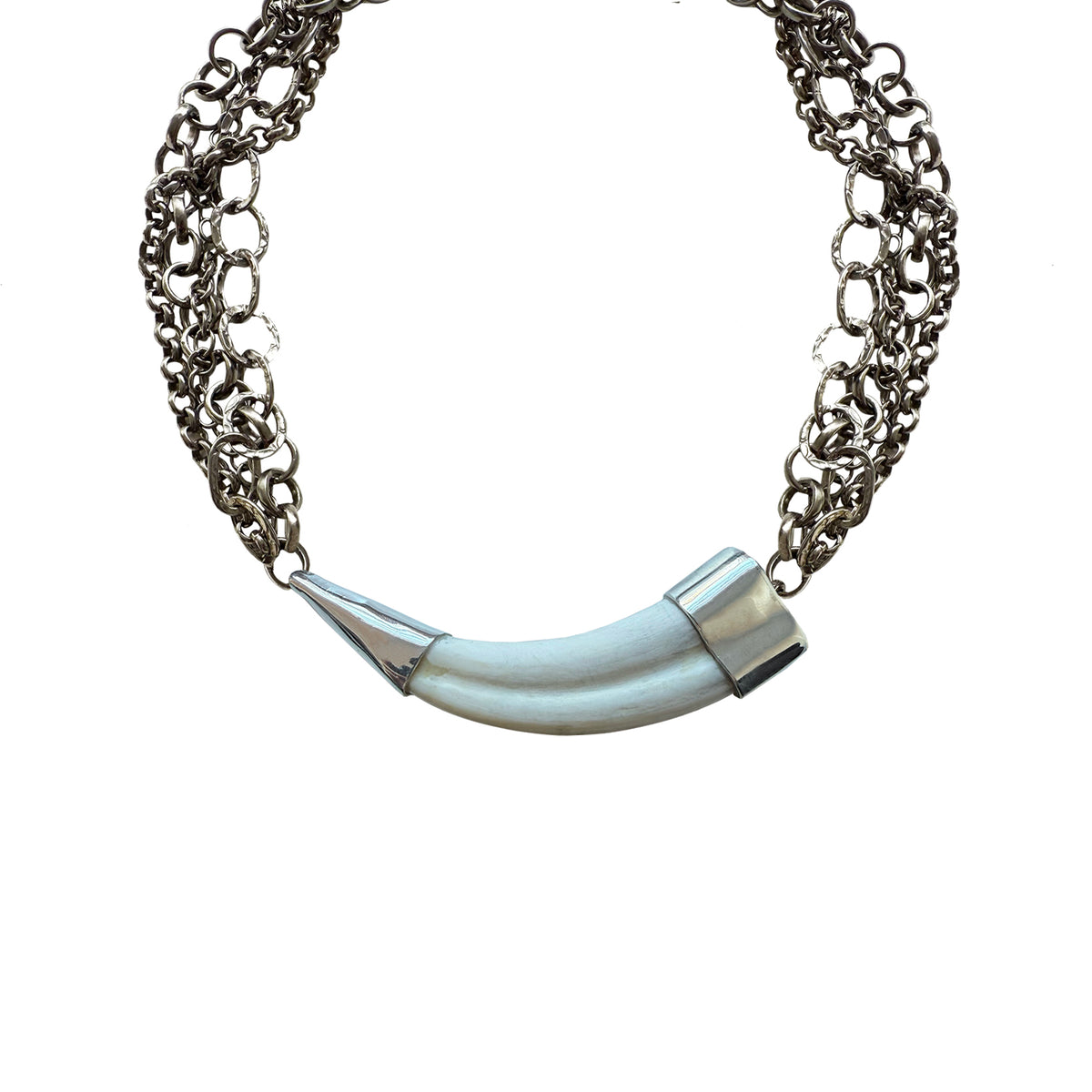 Silver Tusk Mixed Link Chain Necklace