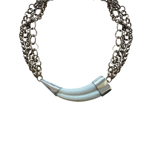Silver Tusk Mixed Link Chain Necklace