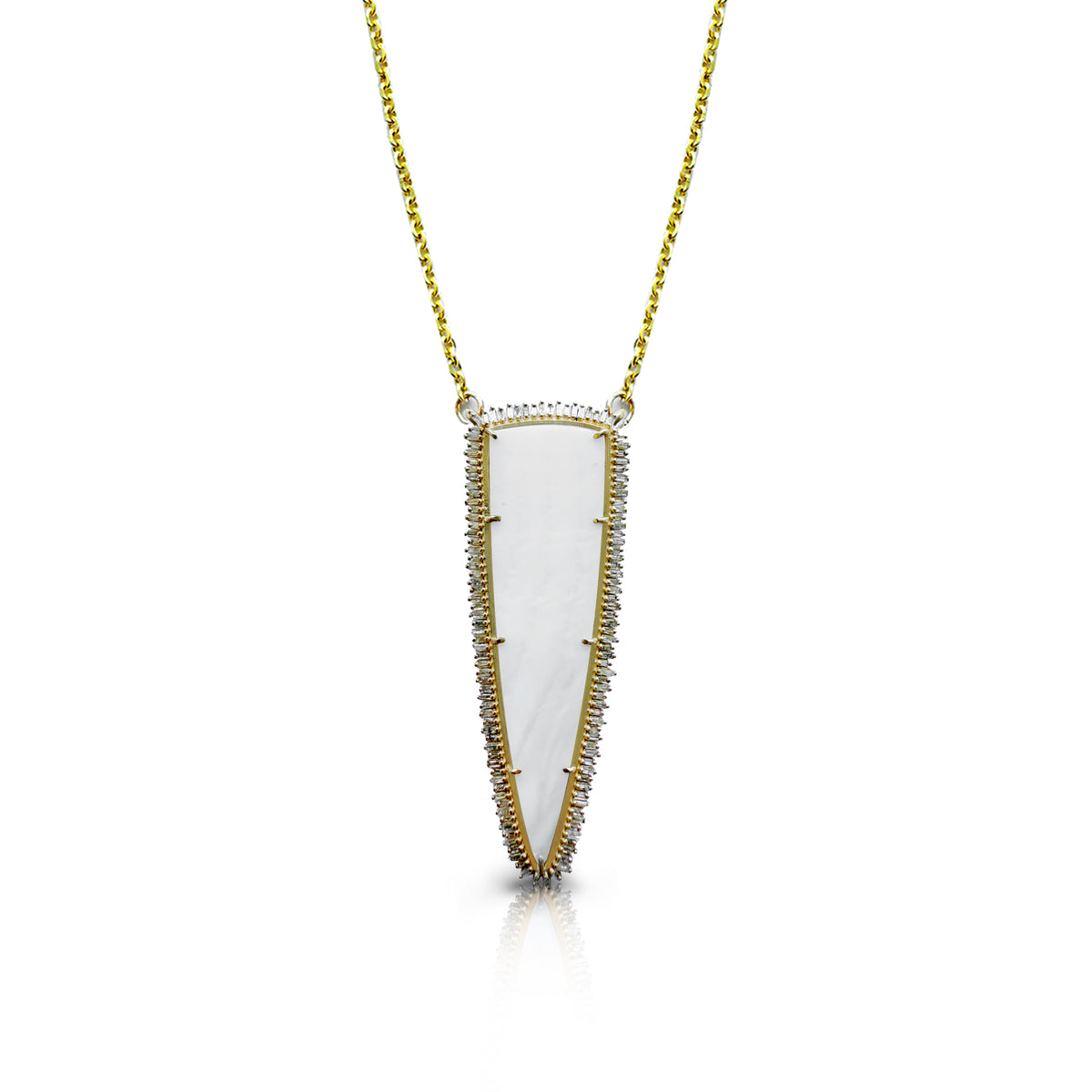 14k Large Mother of Pearl Shield Necklace