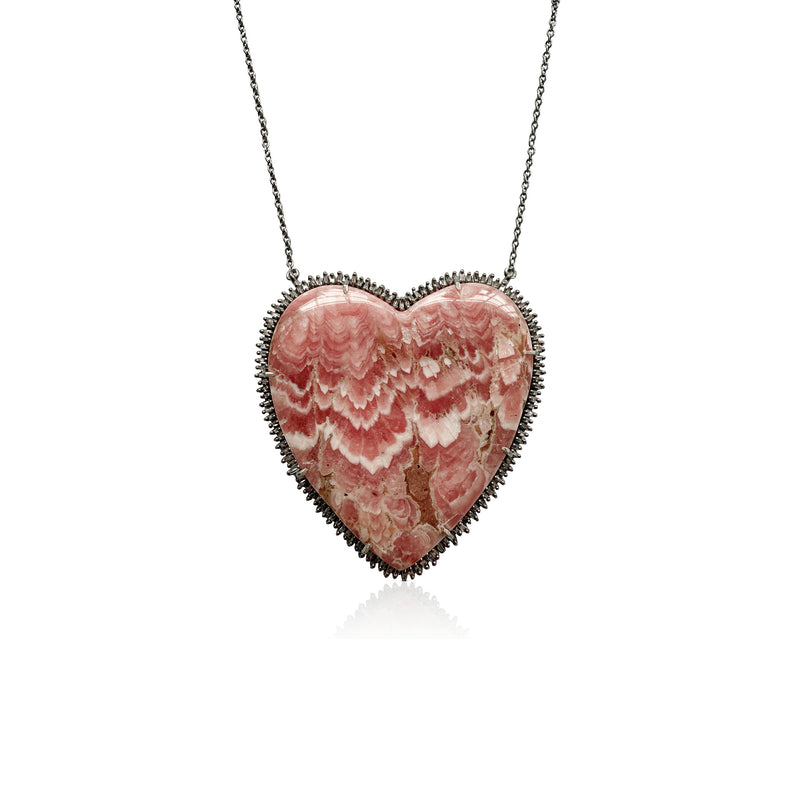 Large Pink Heart Pendant Necklace