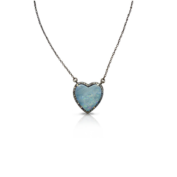 Boulder Opal Heart Charm Necklace