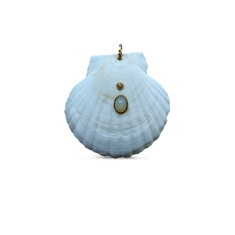 Opal + Sapphire Large Clam Shell Pendant
