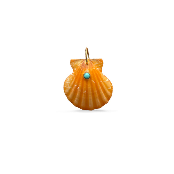 14k Orange Clam Shell + Bezel Set Turquoise