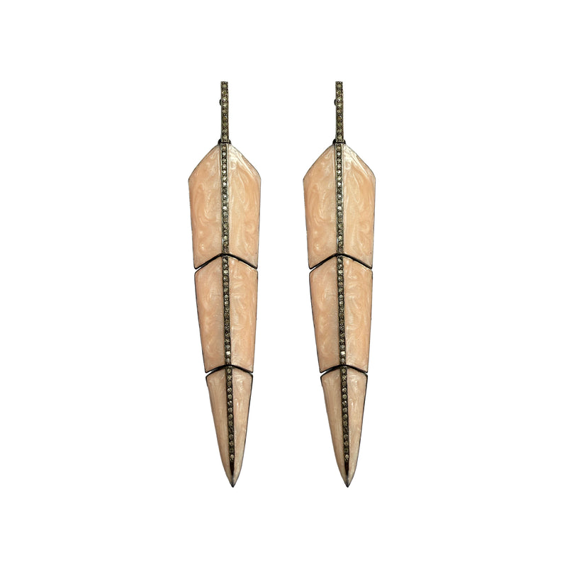 Large Peach Enamel Feather Earrings