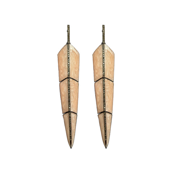 Large Peach Enamel Feather Earrings