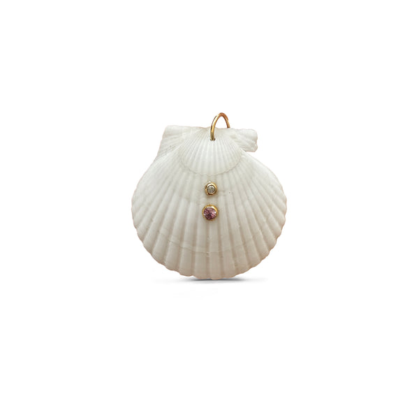 14k Pink Sapphire + Diamond Clam Shell Pendant