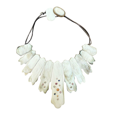 Light Horn Collar with Bezel Set Natural Stones