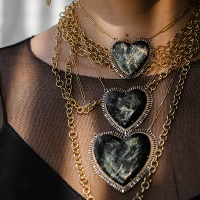 14k Pave Baguette Apache Heart Necklace