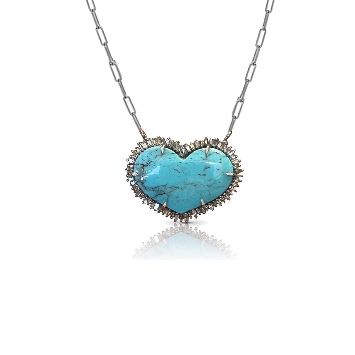 Turquoise Elongated Baguette Heart Necklace