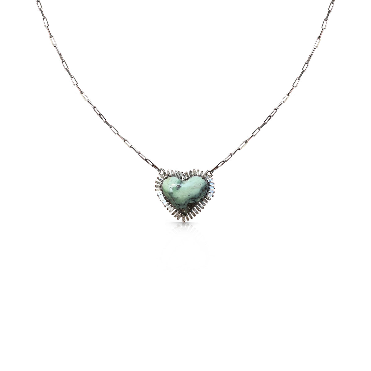 Silver Diamond Turquoise Heart Necklace 2