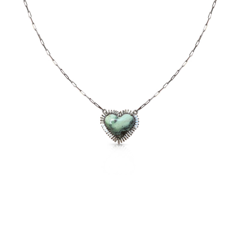 Silver Diamond Turquoise Heart Necklace 2