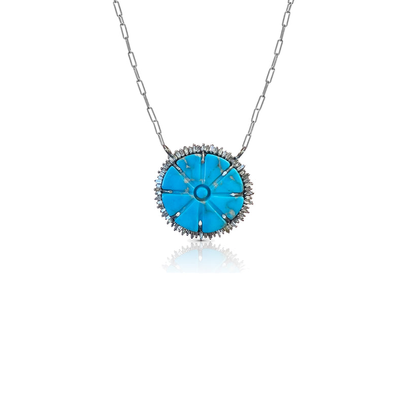 Turquoise Flower Baguette Necklace