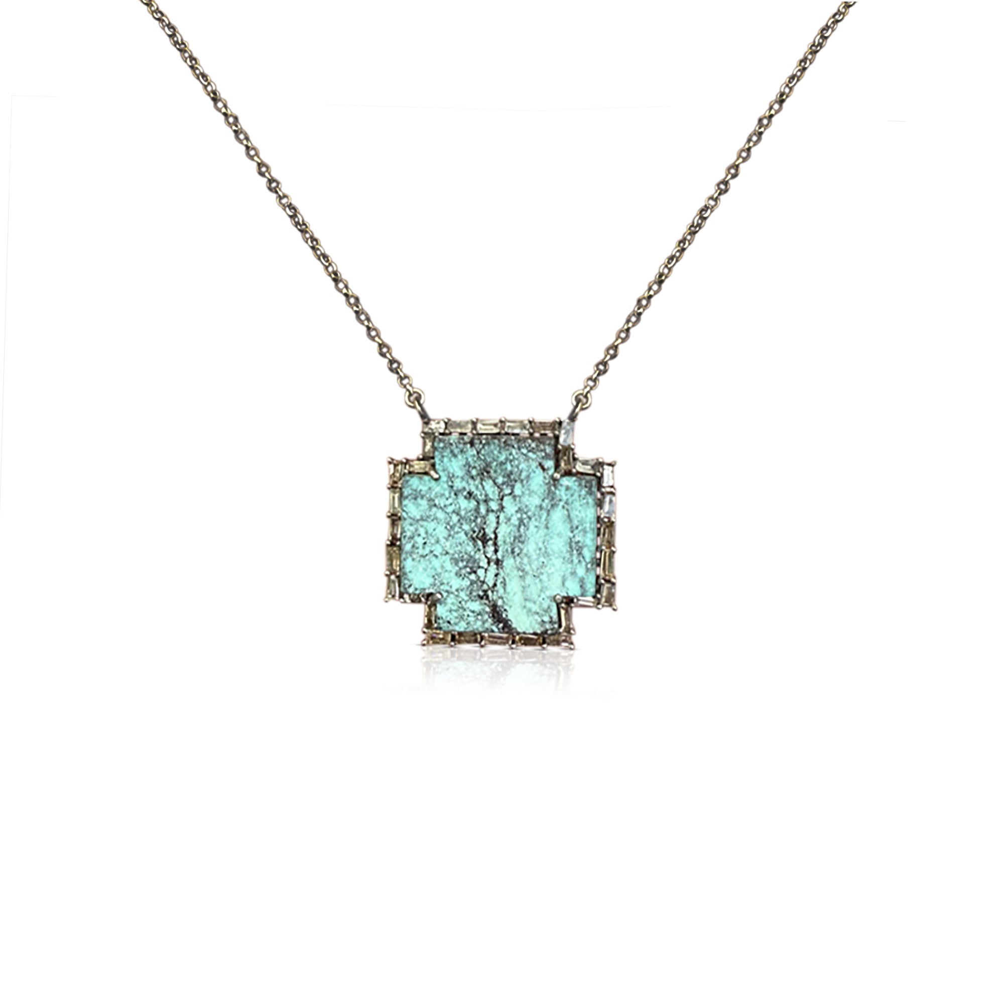 Small Silver Turquoise Cross Baguette Necklace