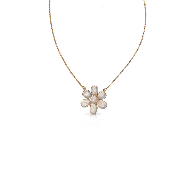 14k Sliced Diamond Flower Necklace