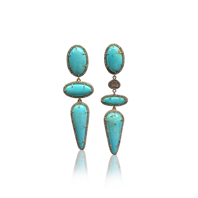 14k Kingman Turquoise Triple Drop Earrings
