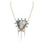 14k Mother of Pearl Shield and Turquoise Diamond Spike Necklace