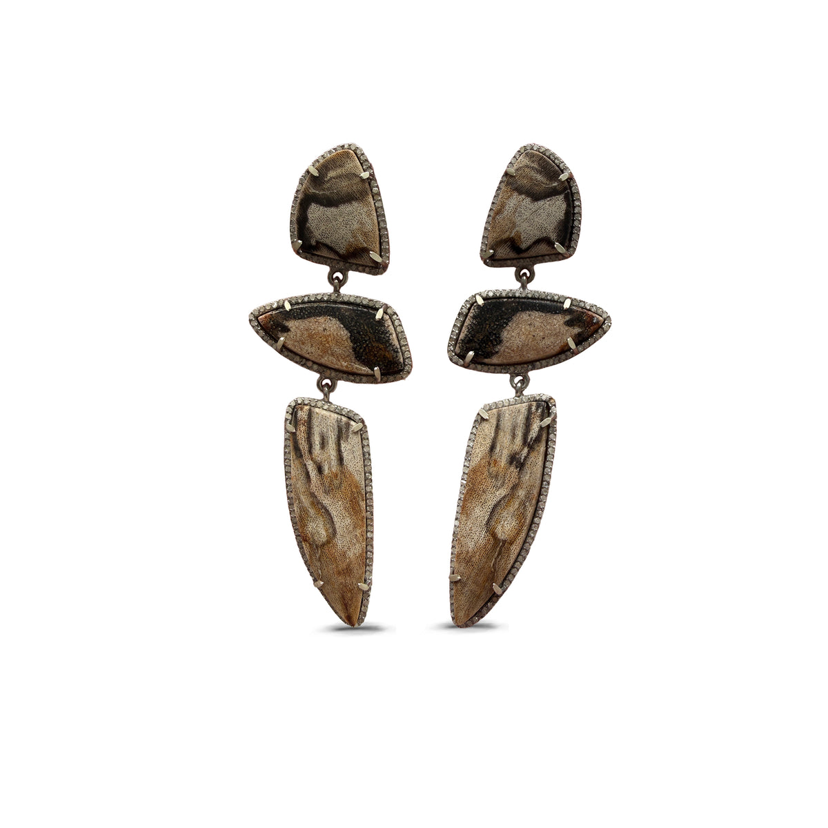 Petrified Wood Triple Drop Earrings