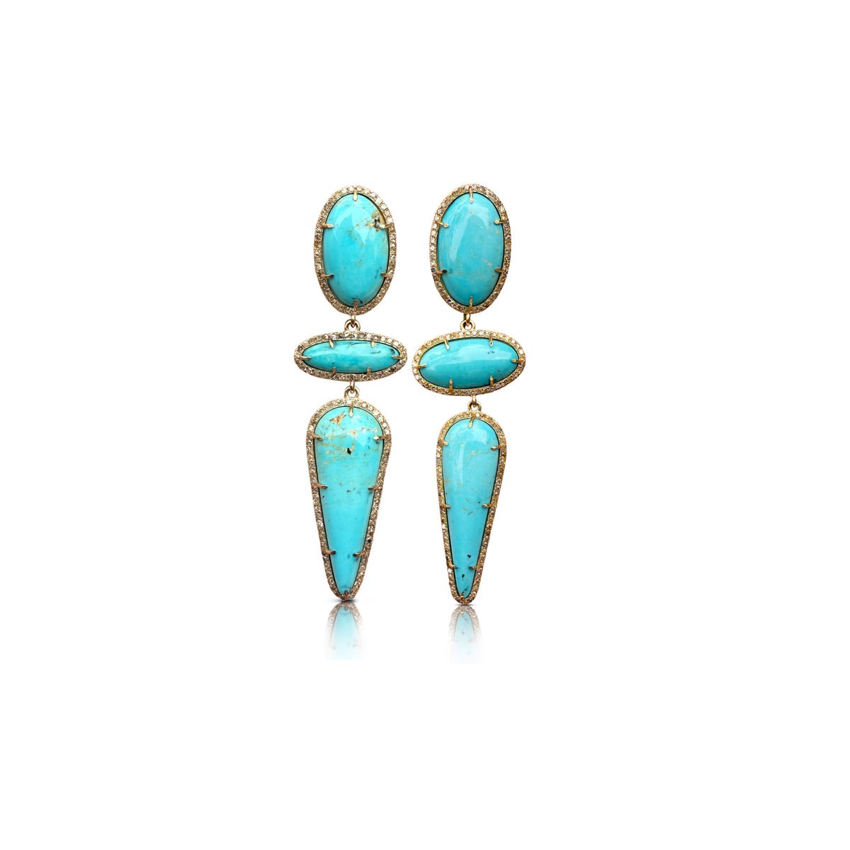 14k Turquoise Triple Drop Earrings