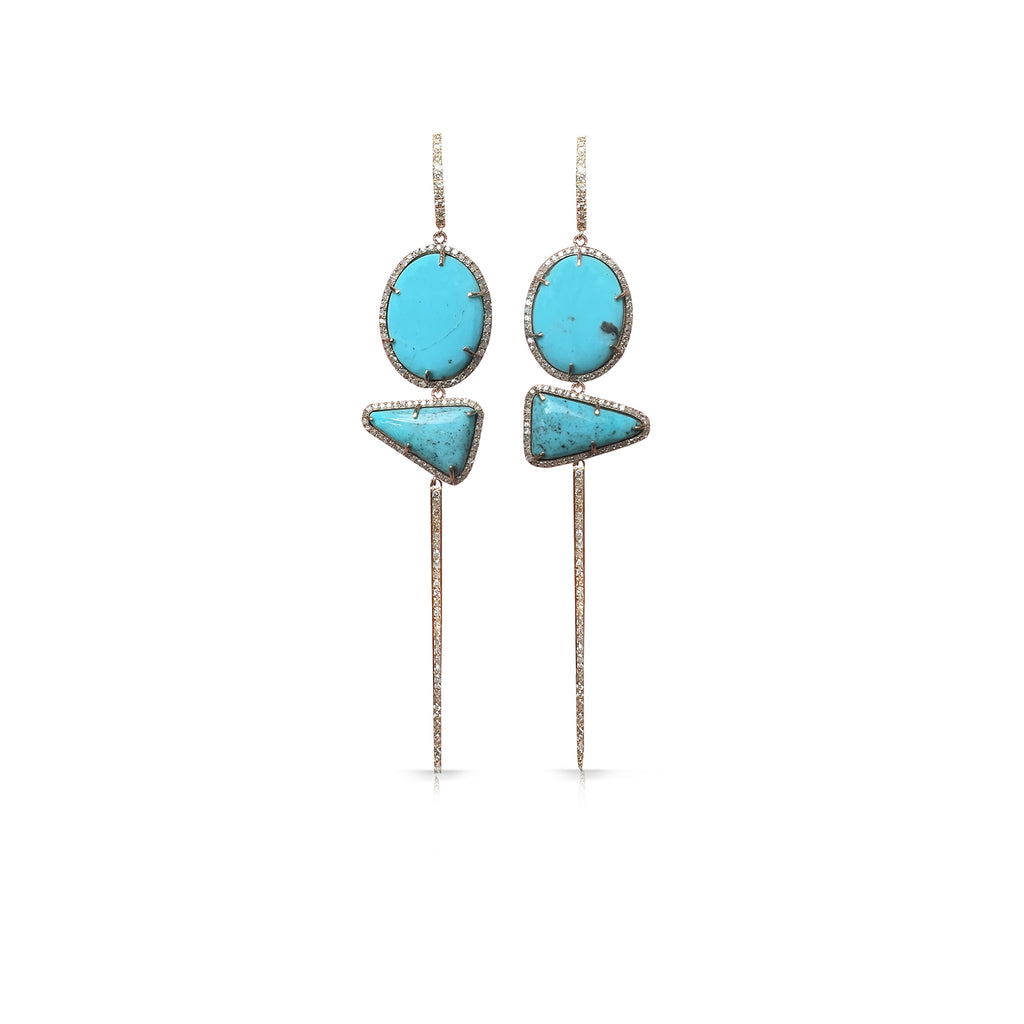 14k Gold and Diamond Turquoise Earrings 2
