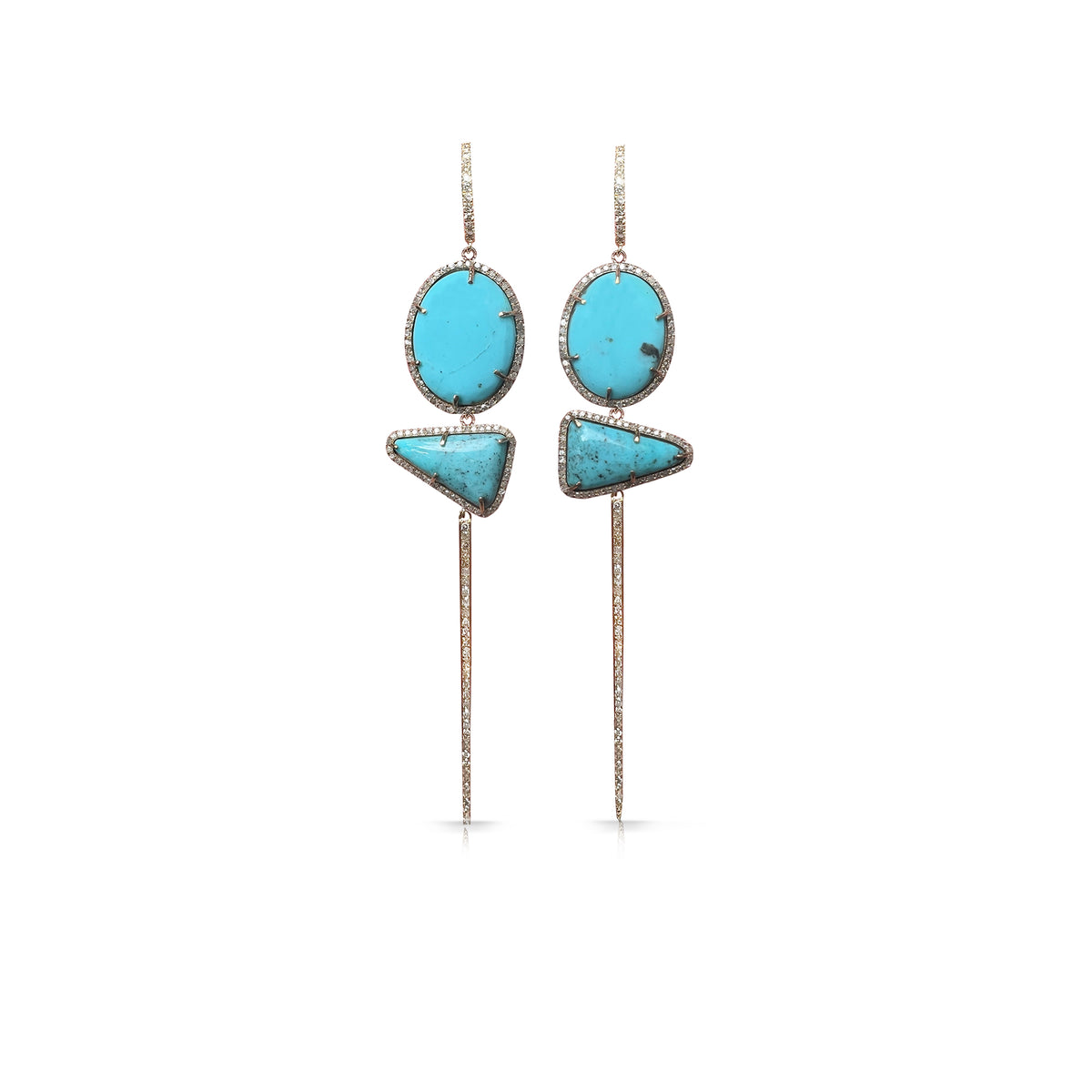 14k Gold and Diamond Turquoise Earrings 2