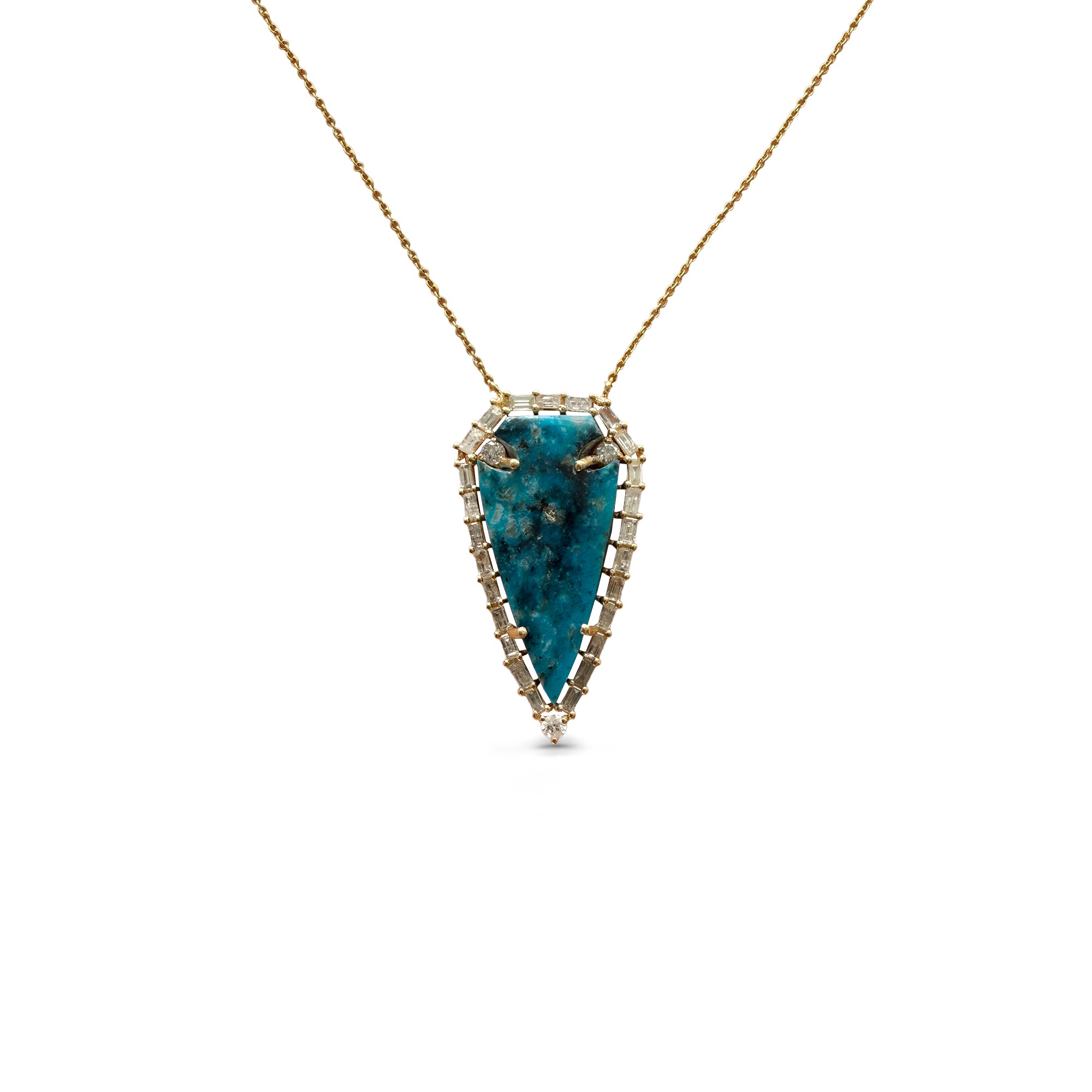 14k Turquoise Baguette Arrowhead Necklace