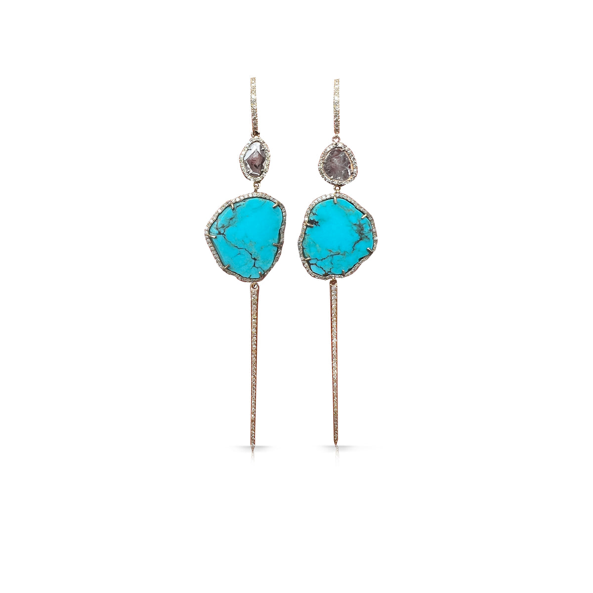 14k Gold and Diamond Turquoise Earrings 1