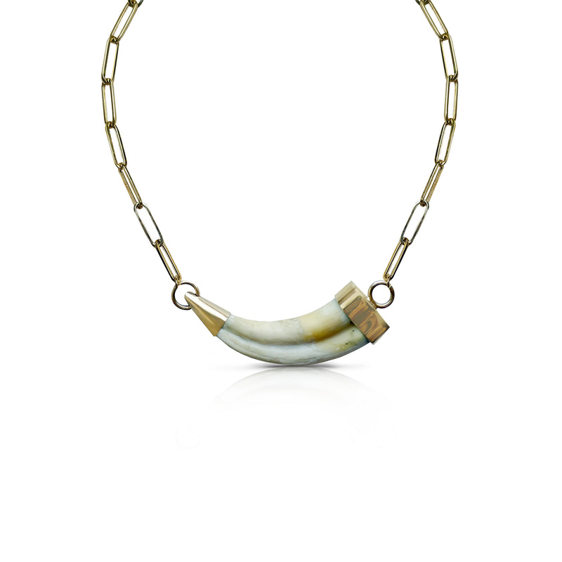 14k Paperclip Chain Tusk Necklace