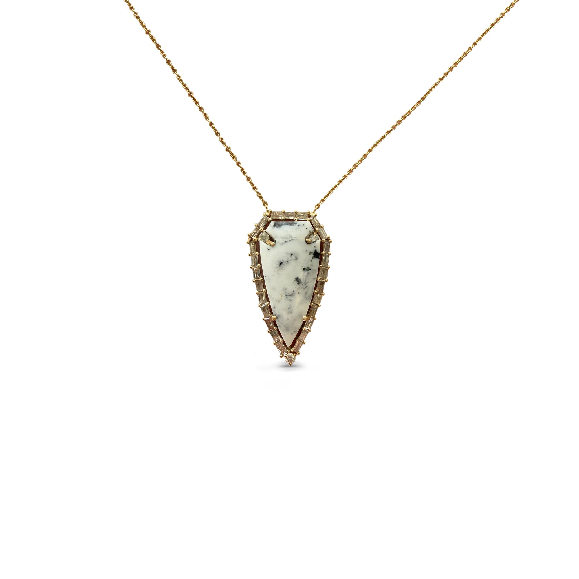 14k White Buffalo Baguette Arrowhead Necklace