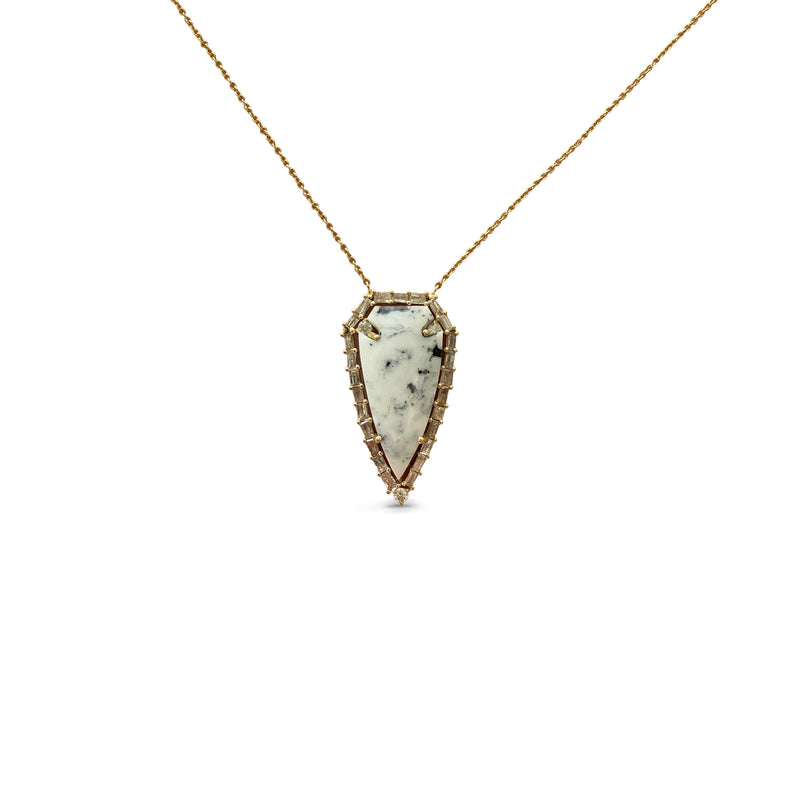 14k White Buffalo Baguette Arrowhead Necklace