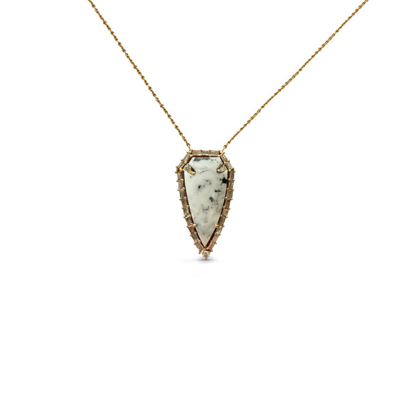14k White Buffalo Baguette Arrowhead Necklace