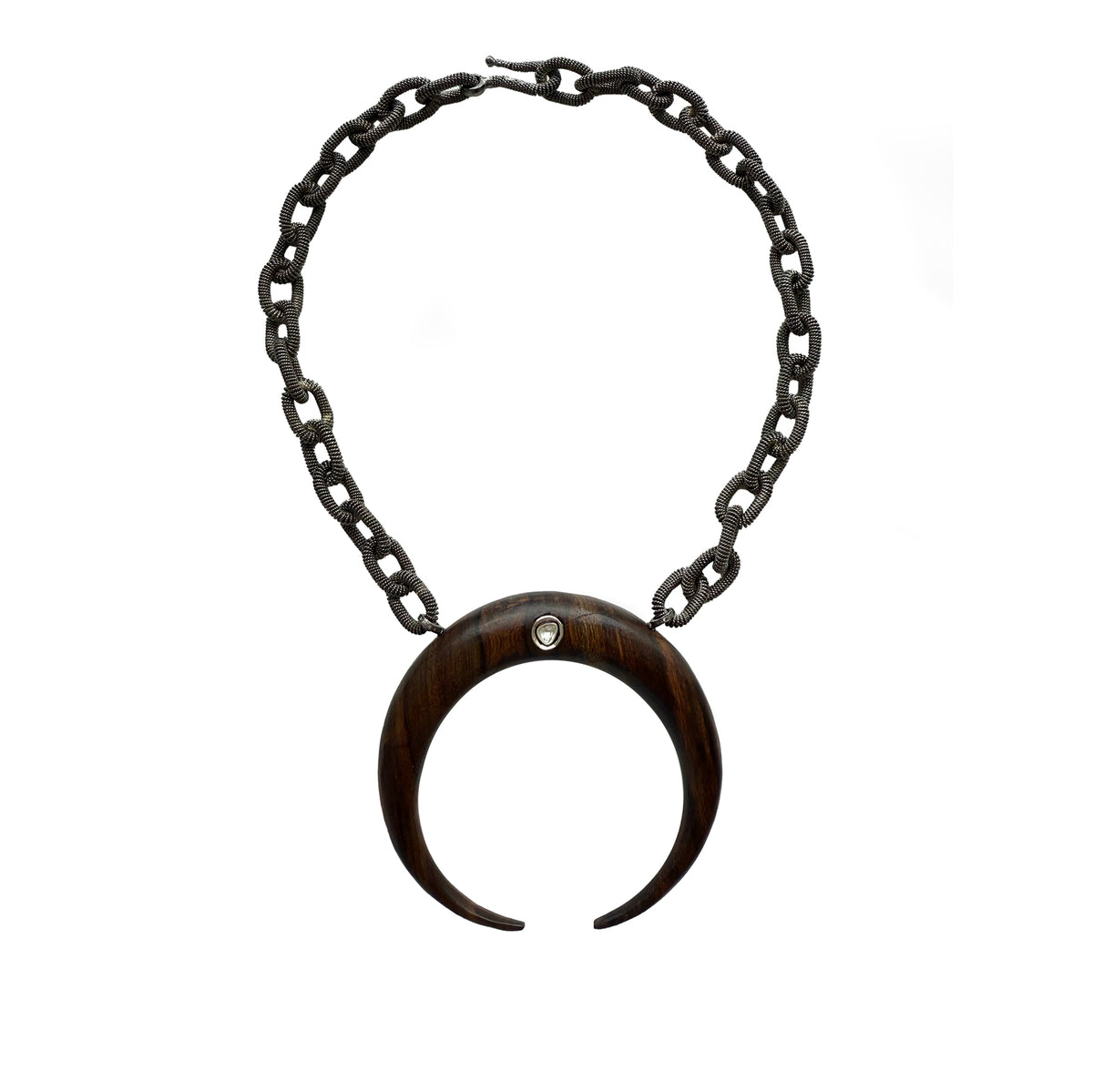 Wood Double Tusk & Coil Chain Necklace