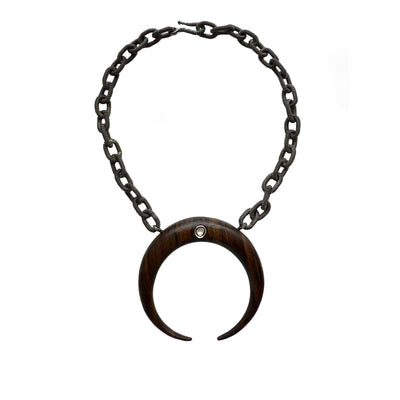 Wood Double Tusk & Coil Chain Necklace