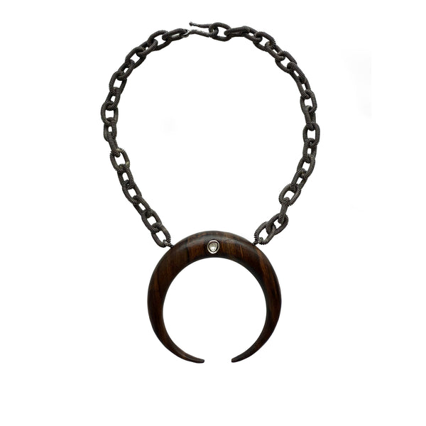 Wood Double Tusk & Coil Chain Necklace