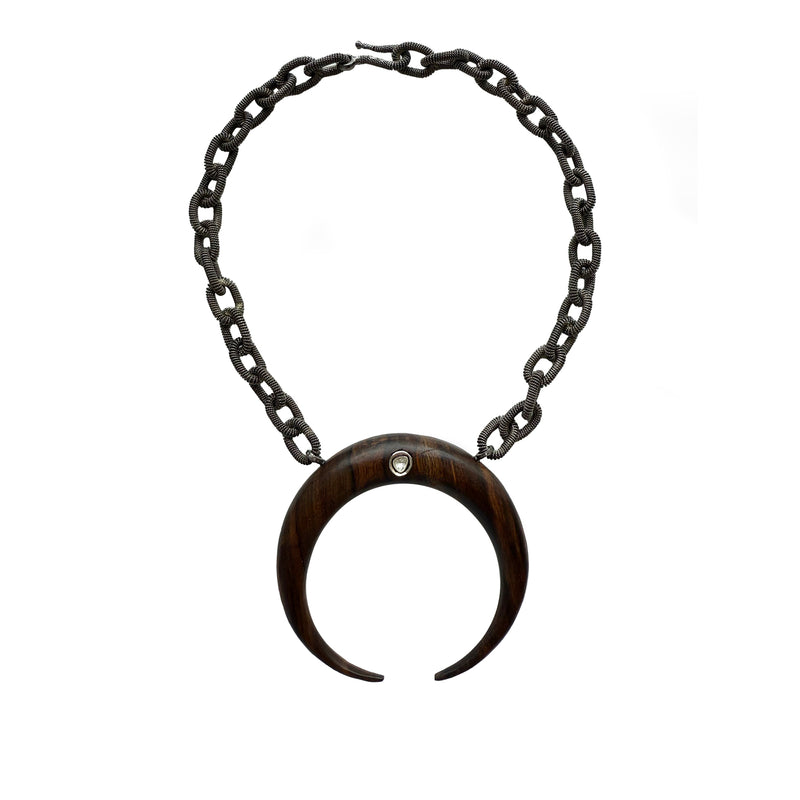 Wood Double Tusk & Coil Chain Necklace