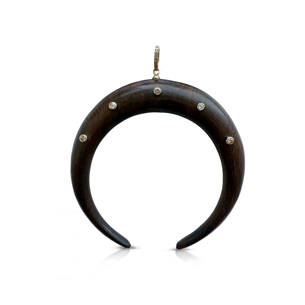 Wood Double Tusk Pendant with Bezel Set Diamonds