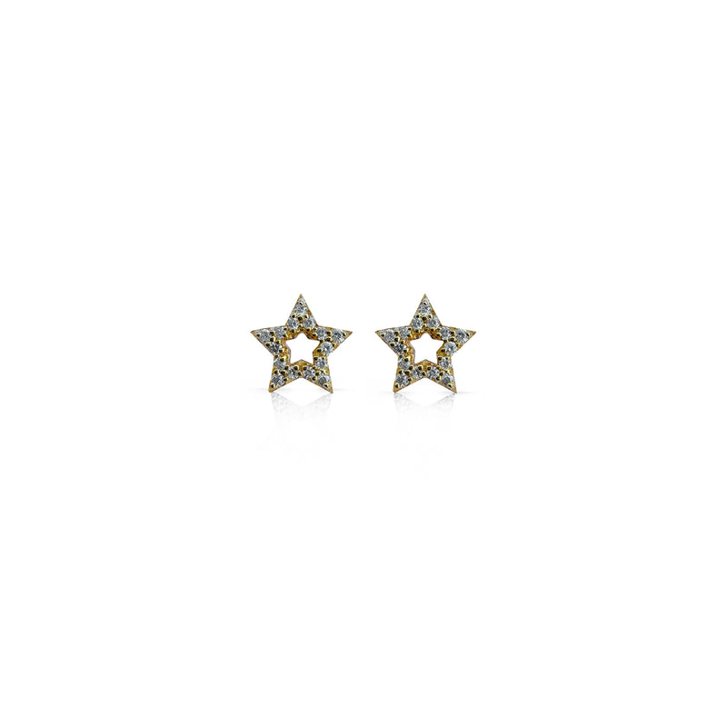 14k Yellow Gold Diamond Star Stud Earrings