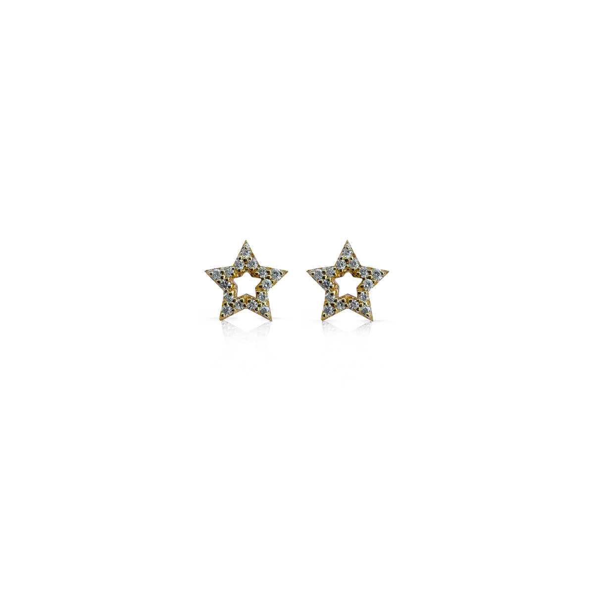 14k Yellow Gold Diamond Star Stud Earrings