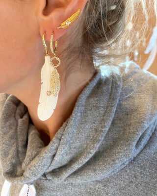 14k Gold Feather Drop Earrings