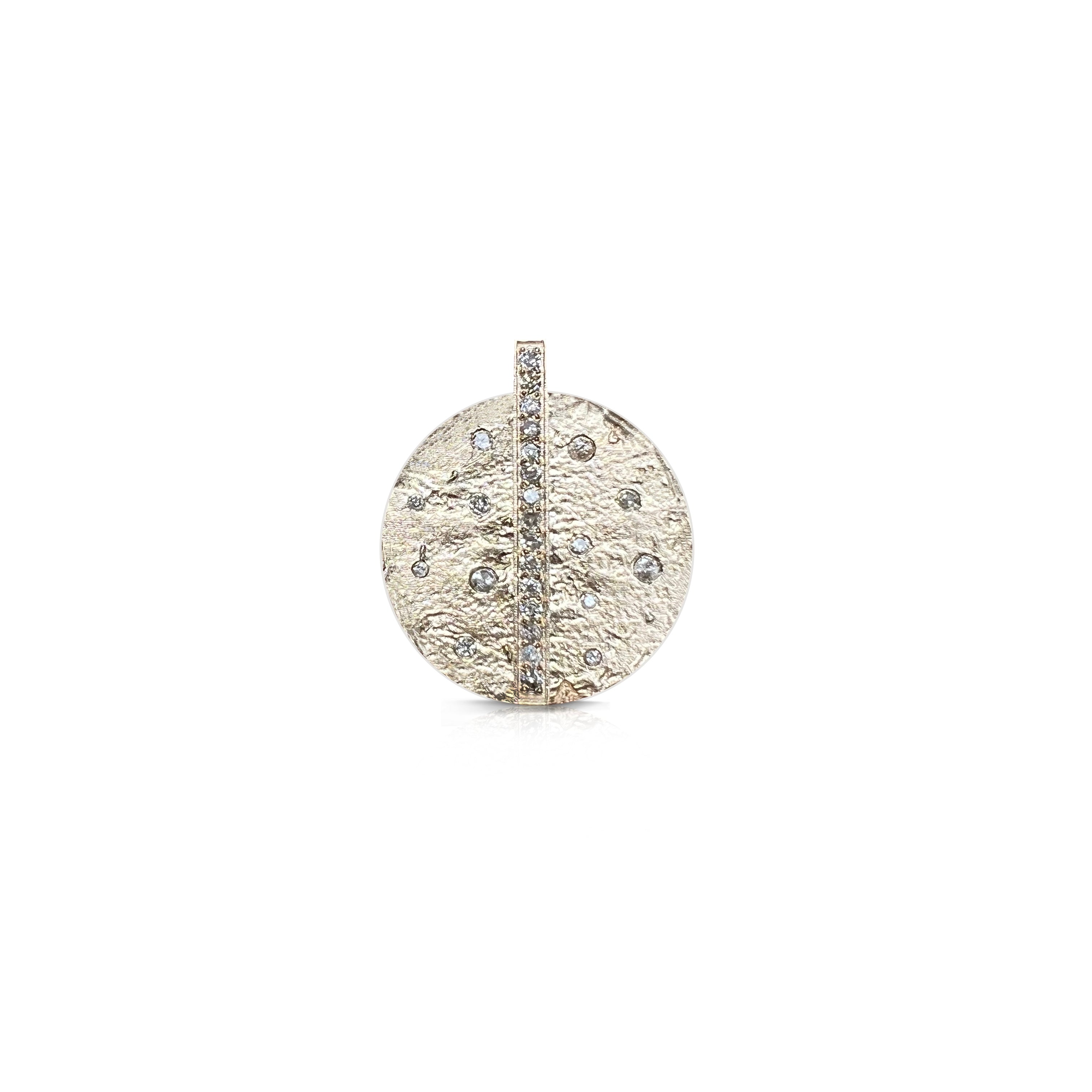 14k Hammered Diamond Medallion Pendant