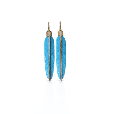 14k Carved Turquoise Feather Earrings