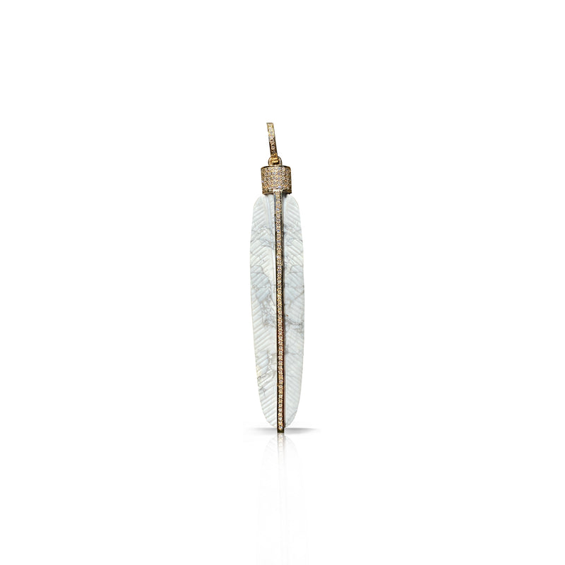 14k Carved Howlite Feather Pendant