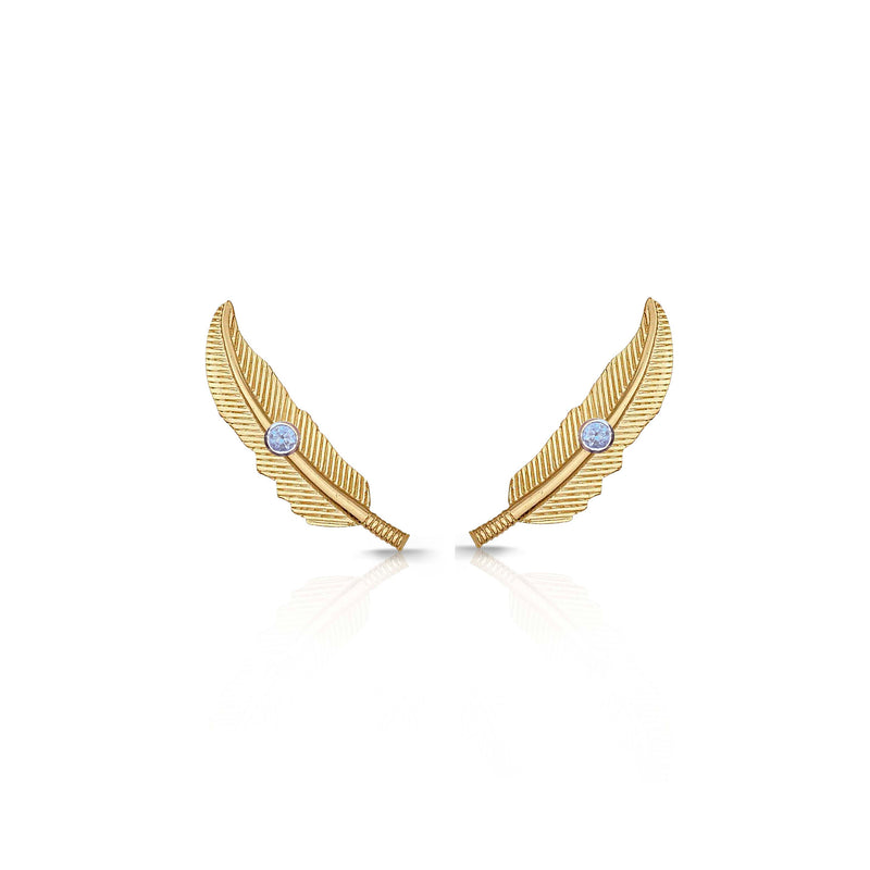 14K Gold Feather Ear Crawler
