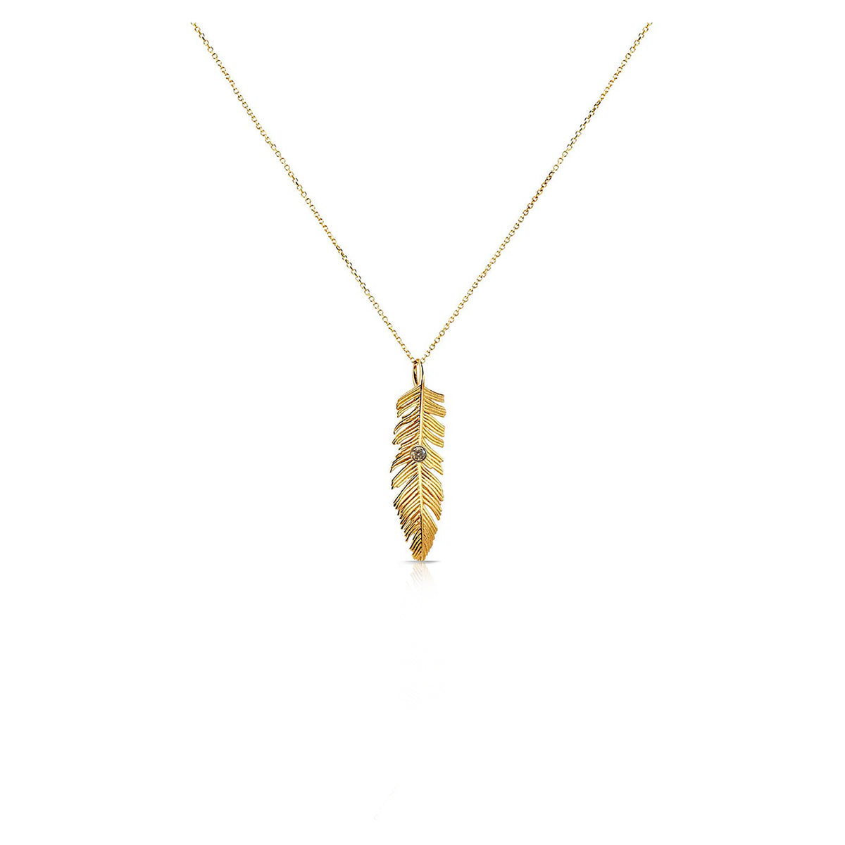 14k Bezel Set Feather Necklace