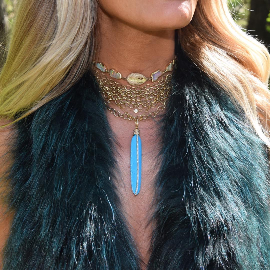 Turquoise Feather Pendant with 14K Gold | S. Carter Designs