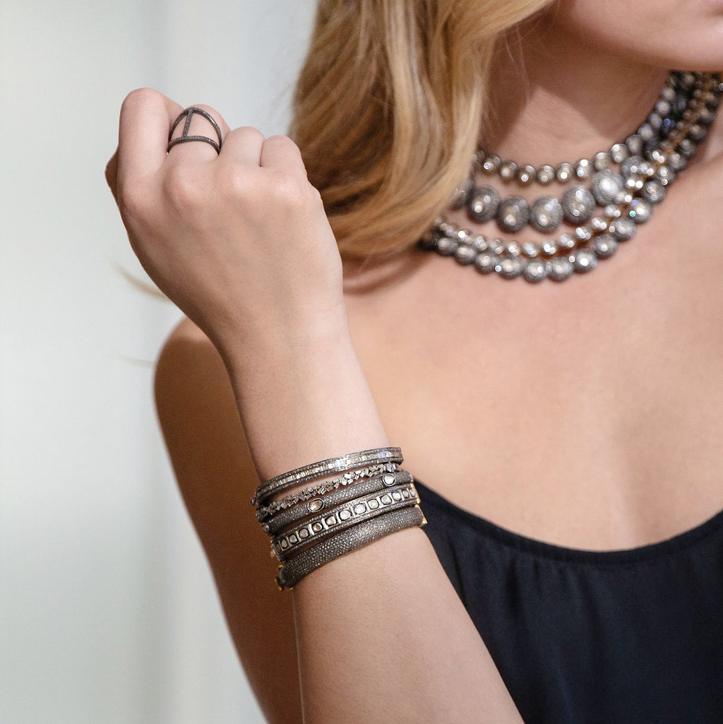 Pave + 6 Sliced Diamond Bangle