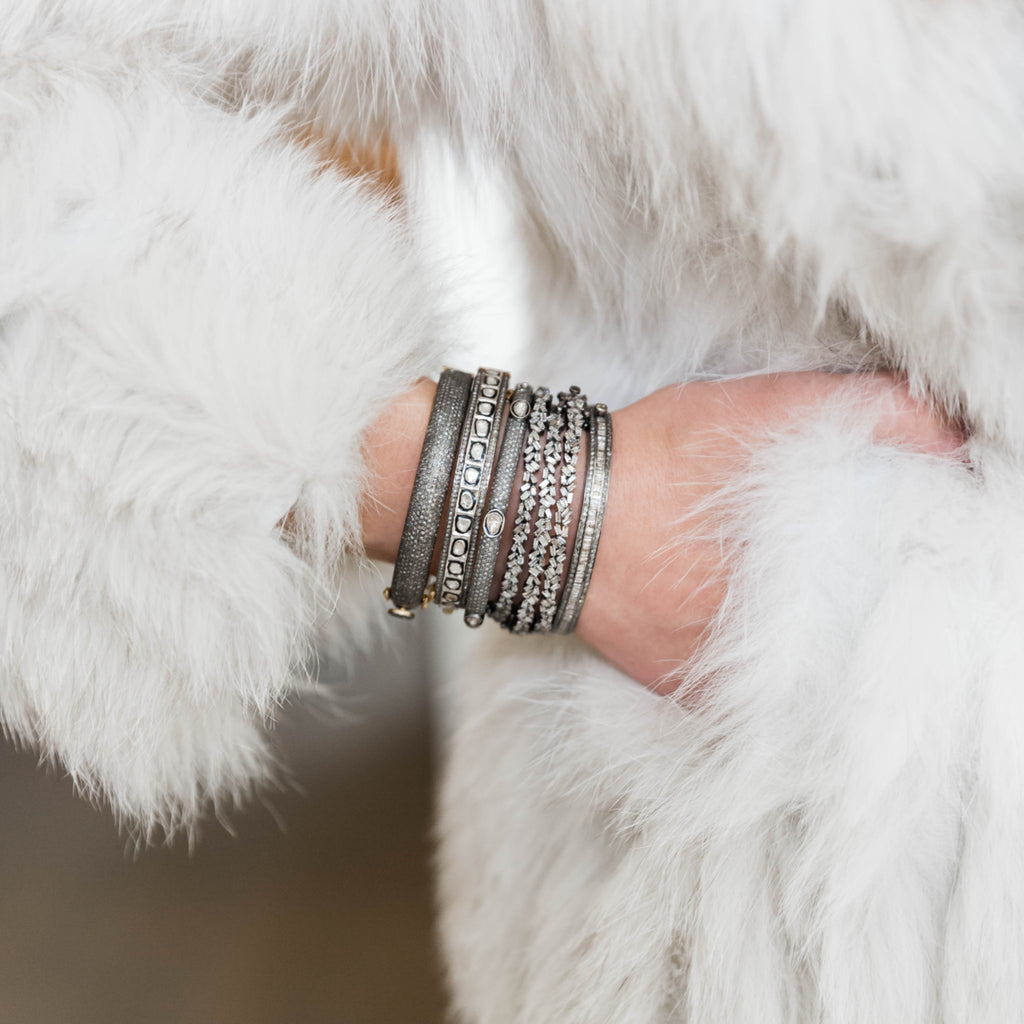 Pave + 6 Sliced Diamond Bangle