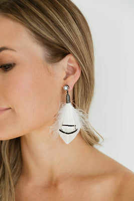 White Natural Feather Earrings