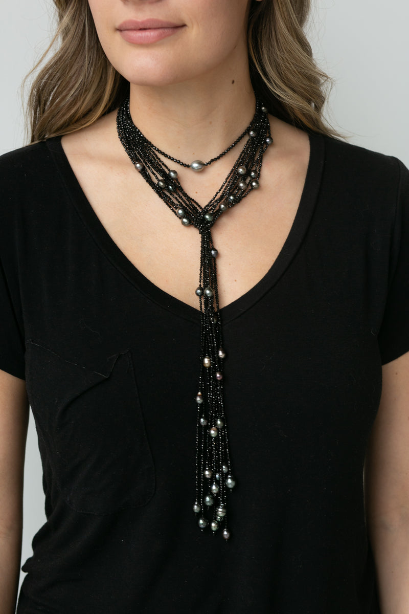 Pearl Spinel Lariat Necklace