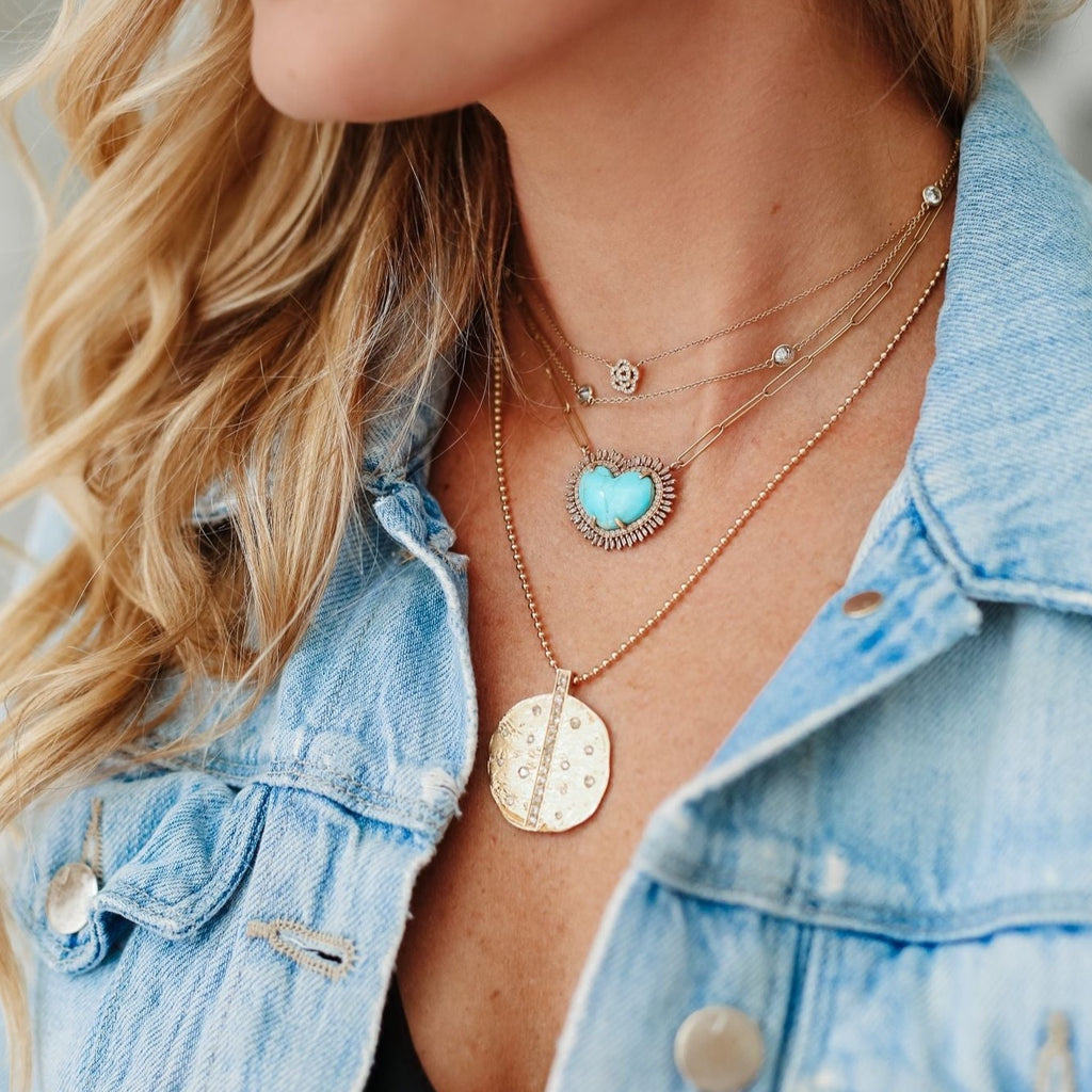 14k Hammered Diamond Medallion Pendant